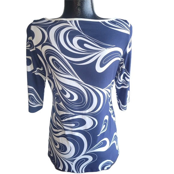 Michael Tyler Navy and White Swirl Pattern Top S - Picture 5 of 6